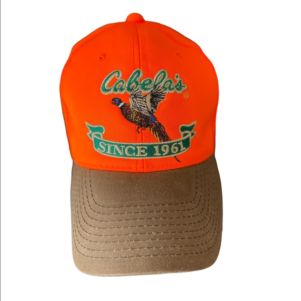 Cabela’s hat NWT. Orange & brown embroidered with pheasant. One size fits all.